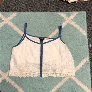 white and blue crop top